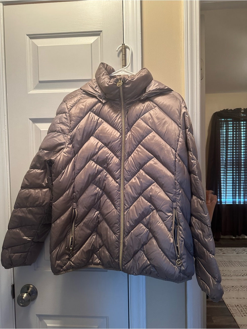 Michael Kors Quilted Puffer Jacket in Taupe